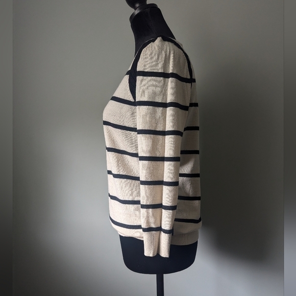 Loft Tan and Black Striped Blouse with Lace Detail - Picture 4 of 9